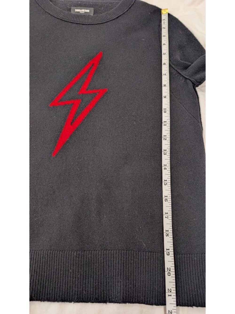ZADIG & VOLTAIRE Delly C Flash Red Lightning Bolt Cashmere Sweater, Noir, XS - Picture 11 of 11